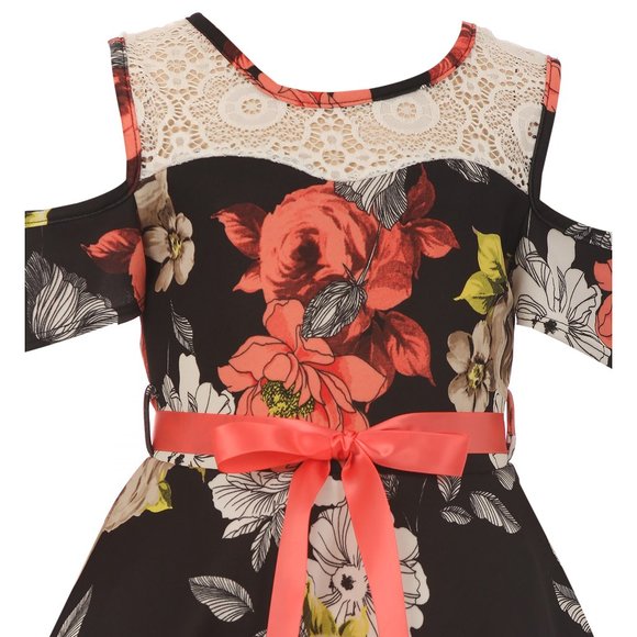 Cold Off Shoulder Sleeve Lace Floral Wedding Evening Party Flower Girl Dress - Picture 3 of 5